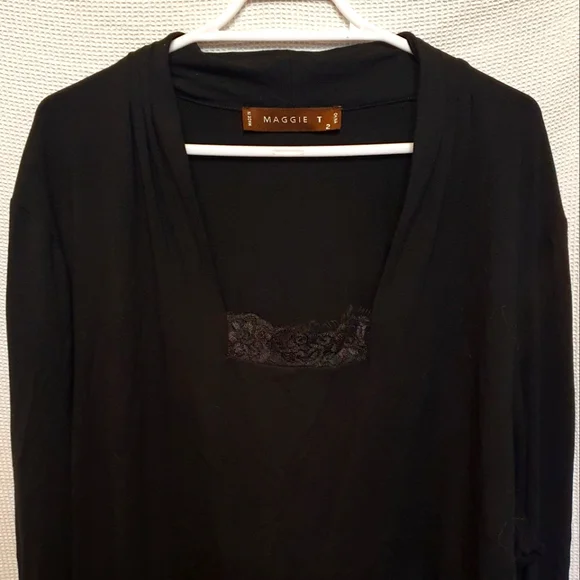 Maggie T black long sleeve top with lace detail - Picture 1 of 4